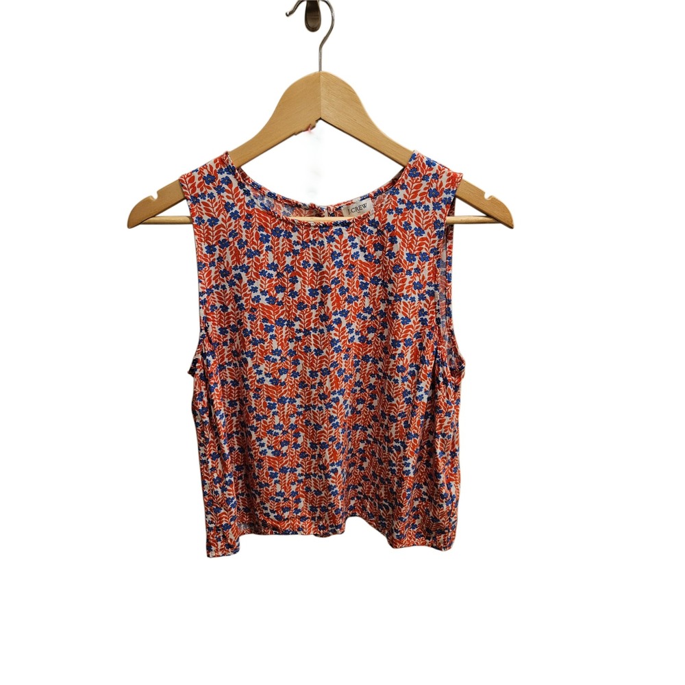 J.Crew Red Blue Floral Viscose Boho Sleeveless Tank Top Women's Size Small EUC